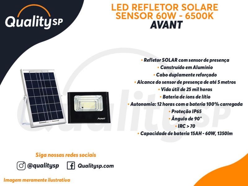 Imagem de Led Refletor Avant Solare Sensor Presença 60W 6500K Com Controle