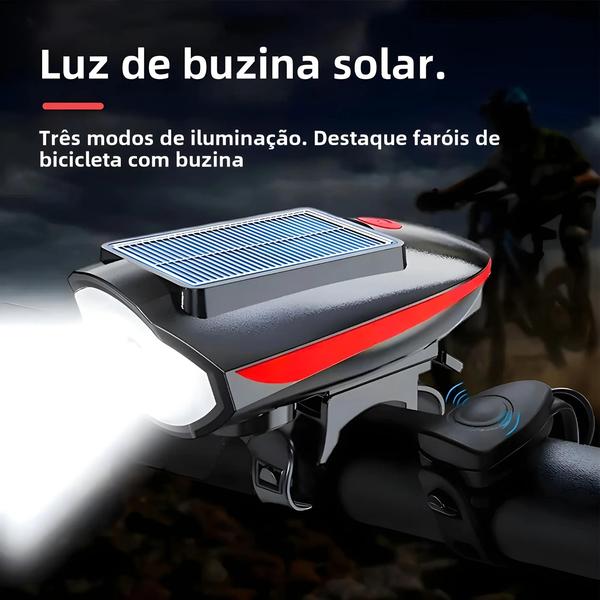 Imagem de Led Solar Bicicleta Luz Chifre Lâmpada Dianteira Farol Para Mtb Mountain Road Sino Elétrico