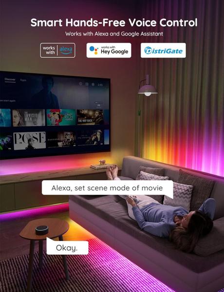 LED Strip Lights Govee 20m RGBIC para quarto compatível com Alexa Imagem de LED Strip Lights Govee 20m RGBIC para quarto compatível com Alexa