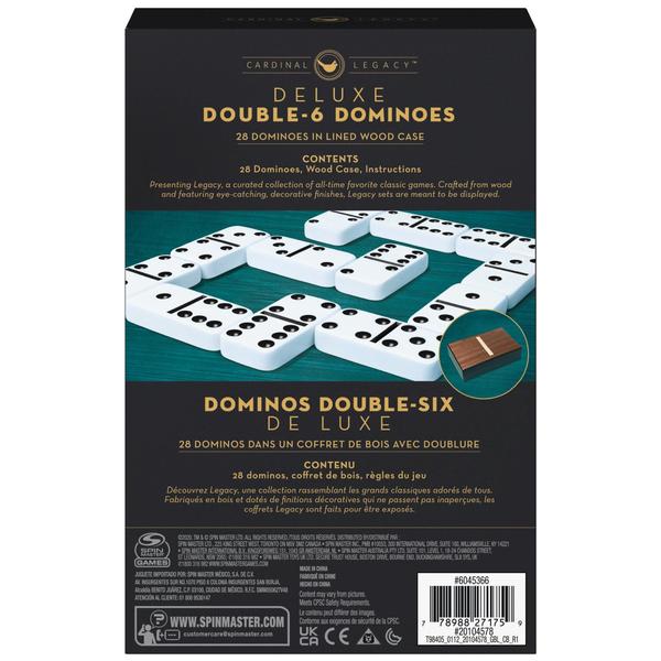 Legacy Deluxe Double-6 Dominoes, Clássico Original Board Game Set de 28 Dominós em Casa de Madeira Forrada, para Crianças e Adultos Com 8 anos ou mais - Spin Master Games Imagem de Legacy Deluxe Double-6 Dominoes, Clássico Original Board Game Set de 28 Dominós em Casa de Madeira Forrada, para Crianças e Adultos Com 8 anos ou mais