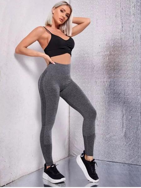 Imagem de Legging de academia empina modela bumbum cintura alta sem costuda suplex rosa cinza importada calça legging pro modeladora  feminina 