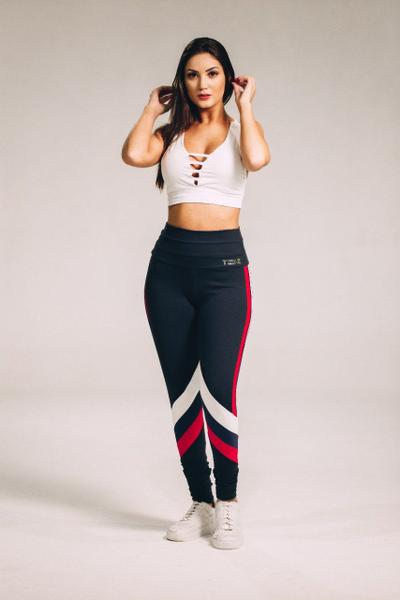 Imagem de Legging Fashion Suplex Alta Compressão  Preto/Vermelho /Branco