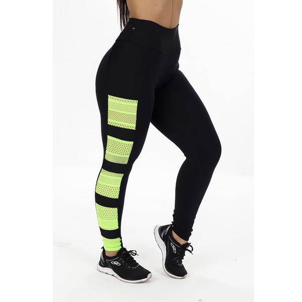 Imagem de Legging Feminina Academia Poliamida Detalhe Cirre UV50+ e Tela Orbis - Preto com verde, G