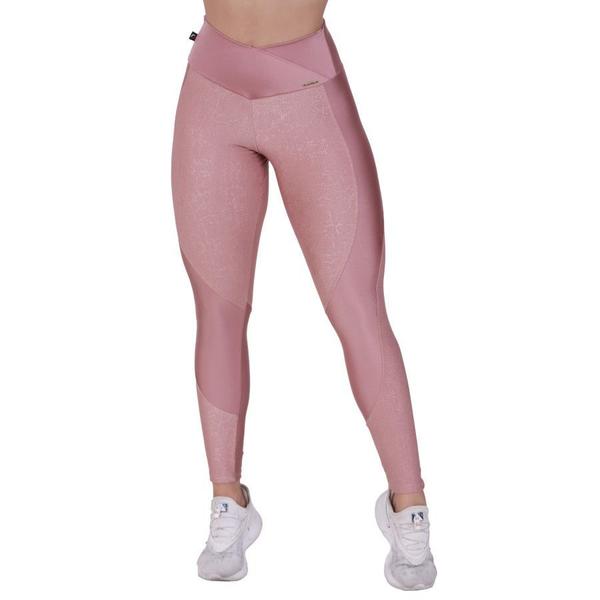 Imagem de LEGGING FITNESS CÓS TRANSPASSADO FEMININA CIRRÊ RELEVO BRILHO DETALHE LISO ORBIS Rosê