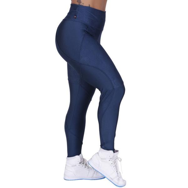 Imagem de Legging Fitness Recortes Cirre Relevo Com Detalhes liso Brilho Orbis Azul marinho