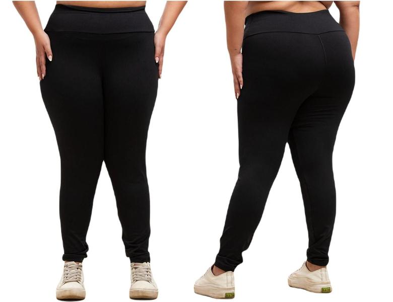 Imagem de Legging Plus Size Feminina Cintura Alta Moda Fitness Basica Preta Grossa Zero Transparência Kit 2