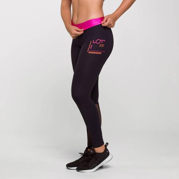 Imagem de Legging Sport Preto Poliamida com Estampa e Tela e Cós Rosa 