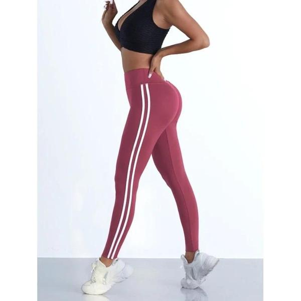 Leggings de Yoga Cintura Alta Listrada - Elástico, Fino e para Levantamento de Bumbum Imagem de Leggings de Yoga Cintura Alta Listrada - Elástico, Fino e para Levantamento de Bumbum