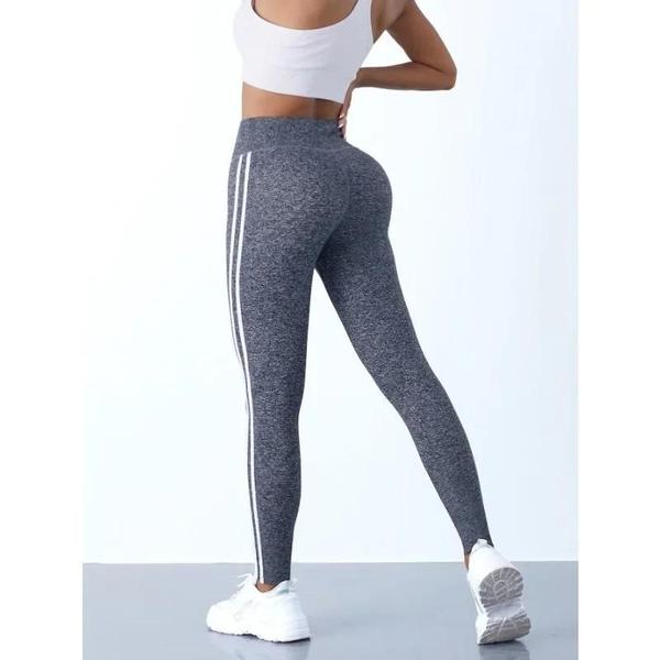 Leggings de Yoga Cintura Alta Listrada - Elástico, Fino e para Levantamento de Bumbum Imagem de Leggings de Yoga Cintura Alta Listrada - Elástico, Fino e para Levantamento de Bumbum