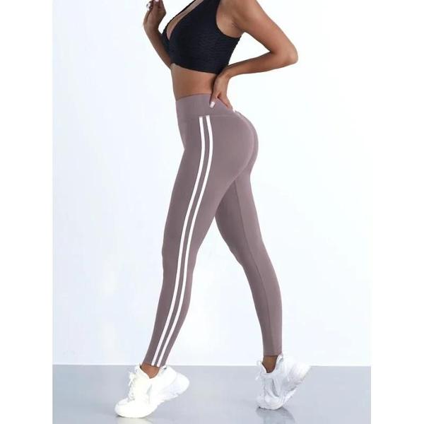 Leggings de Yoga Cintura Alta Listrada - Elástico, Fino e para Levantamento de Bumbum Imagem de Leggings de Yoga Cintura Alta Listrada - Elástico, Fino e para Levantamento de Bumbum