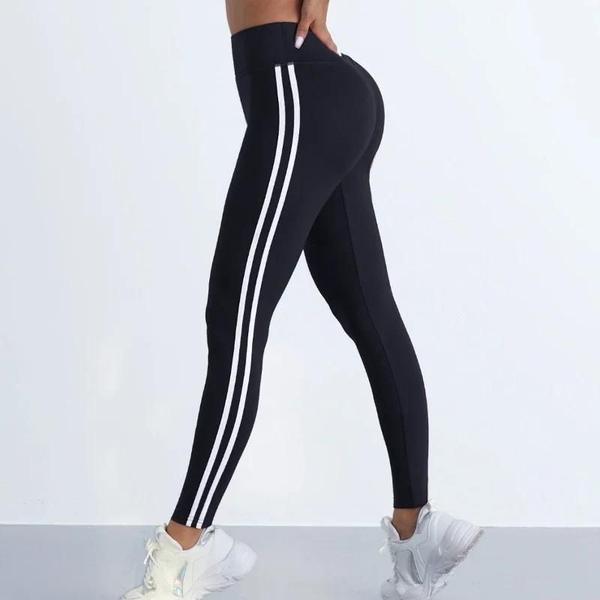 Leggings de Yoga Cintura Alta Listrada - Elástico, Fino e para Levantamento de Bumbum Imagem de Leggings de Yoga Cintura Alta Listrada - Elástico, Fino e para Levantamento de Bumbum