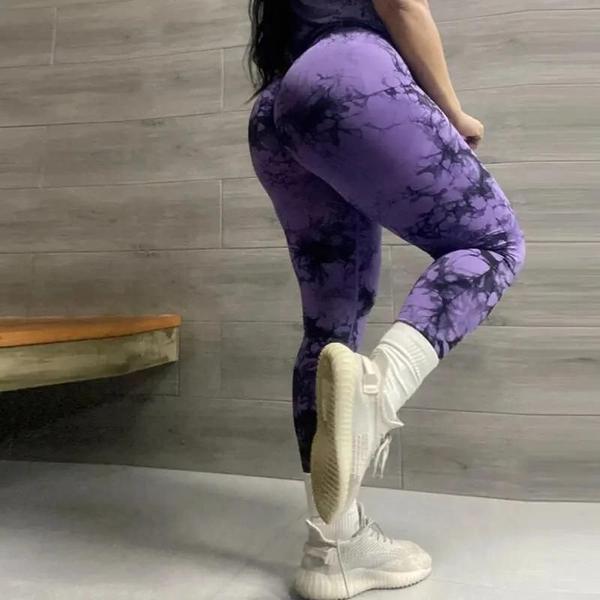 Imagem de Leggings de Yoga com Cintura Alta Tie-Dye para Mulheres - Sem Costura e Push Up