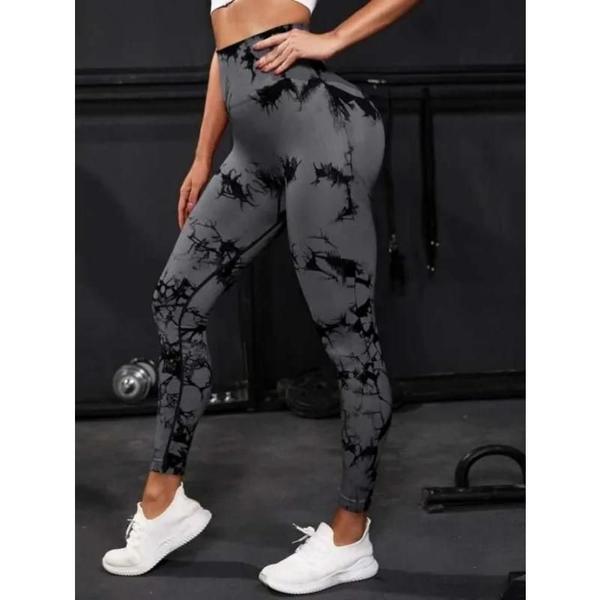 Imagem de Leggings Femininas Cintura Alta Sem Costura Tie Dye - Fitness, Yoga e Levantamento de Glúteos