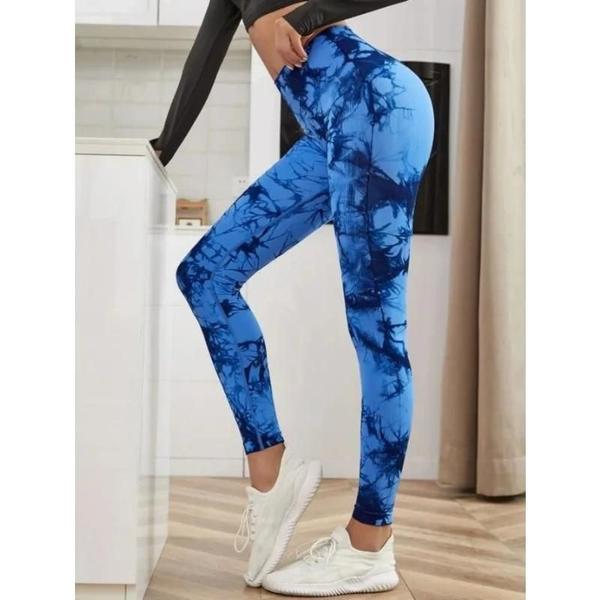 Imagem de Leggings Femininas Cintura Alta Sem Costura Tie Dye - Fitness, Yoga e Levantamento de Glúteos