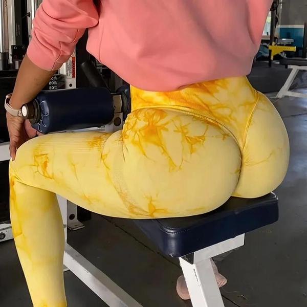 Imagem de Leggings Yoga Cintura Alta Sem Costura Tie Dye - Controle de Barriga para Treino