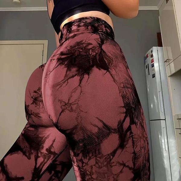 Imagem de Leggings Yoga Cintura Alta Sem Costura Tie Dye - Controle de Barriga para Treino