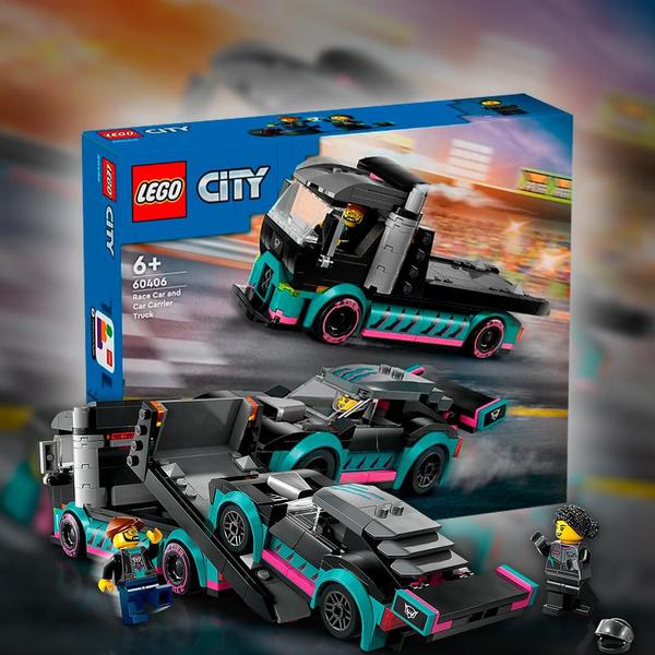 Imagem de Lego city carro de corrida e caminhão cegonha, 328 peças - 60406