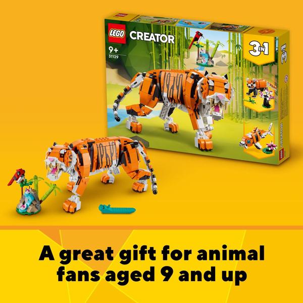 Imagem de LEGO Creator 3in1 Majestic Tiger 31129 Building Kit Brinquedos Animais para Crianças, Com um Tigre, Panda e Peixe Koi Presentes criativos para crianças de 9 anos que amam jogo imaginativo (755 peças)