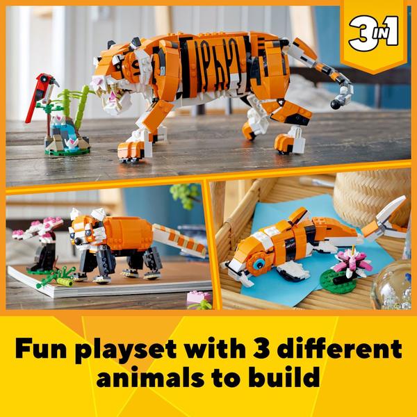 Imagem de LEGO Creator 3in1 Majestic Tiger 31129 Building Kit Brinquedos Animais para Crianças, Com um Tigre, Panda e Peixe Koi Presentes criativos para crianças de 9 anos que amam jogo imaginativo (755 peças)