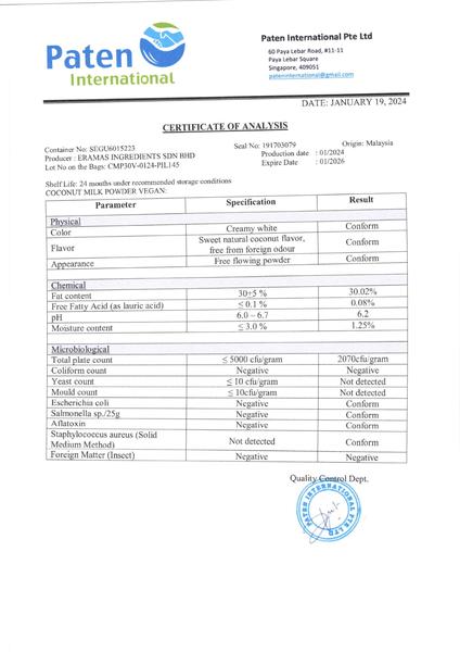 leite de coco em pó 100% vegano, importado 500gr, sem lactose com certificação - Lauricoco Imagem de leite de coco em pó 100% vegano, importado 500gr, sem lactose com certificação