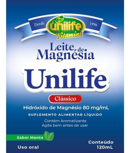 Leite De Magnésia Unilife 120ml Líquido Sabor Menta Imagem de Leite De Magnésia Unilife 120ml Líquido Sabor Menta