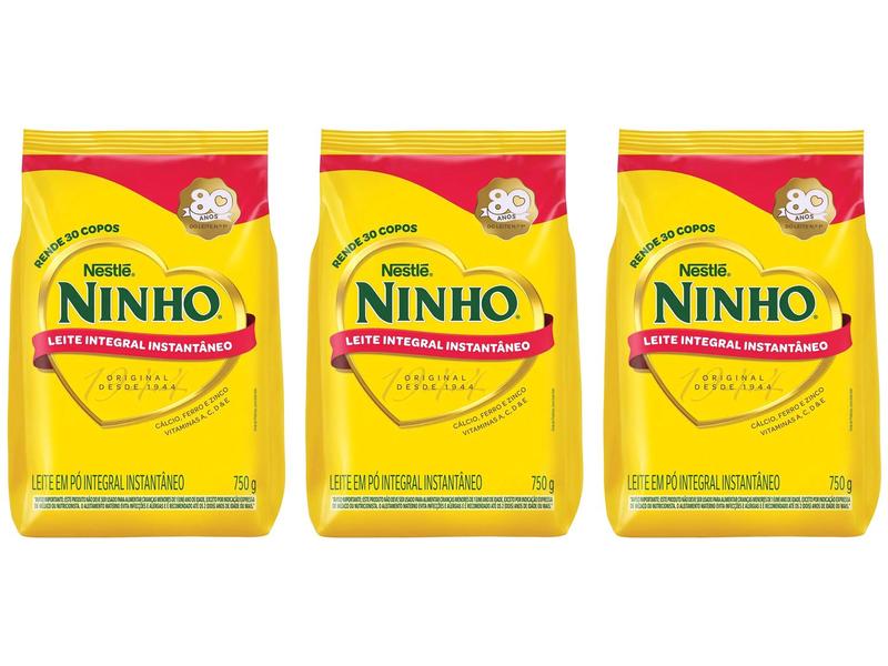 Leite em Pó Integral Instantâneo Nestlé Ninho - Sachê 750g 3 Unidades Leite em Pó Integral Instantâneo Nestlé Ninho - Sachê 750g 3 Unidades