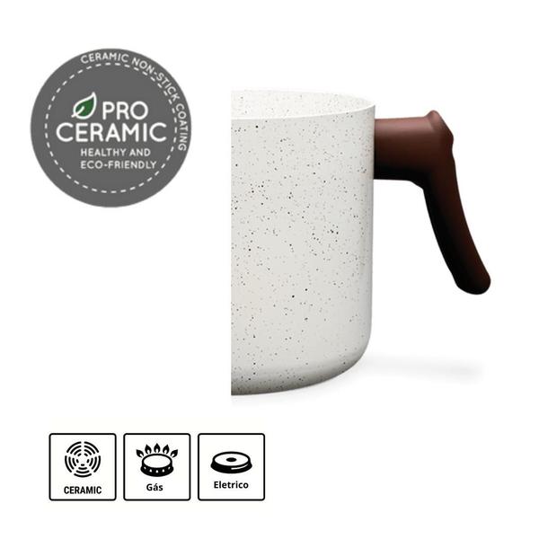 Imagem de Leiteira Caneco Fervedor Antiaderente Cerâmica Brinox 14cm 2 Litros Vanilha Smart Plus