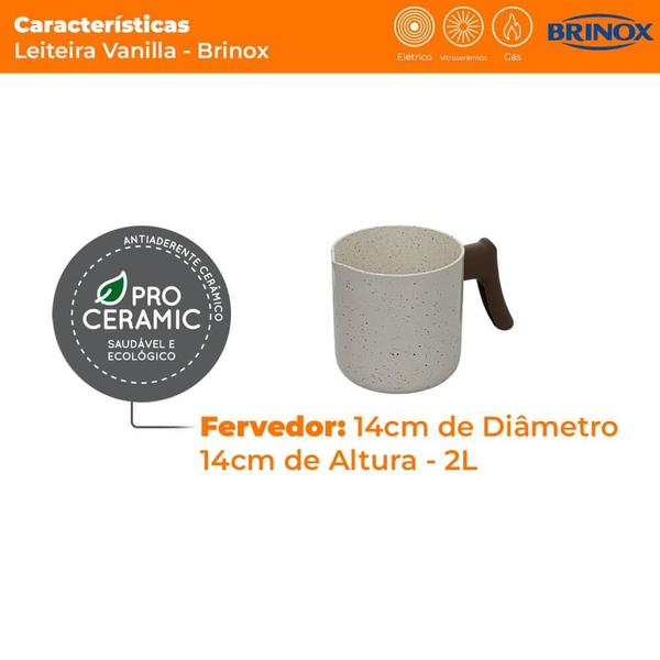 Leiteira Fervedor Antiaderente Ceramic Life Smart Plus Vanilla 2 Litros - Brinox Imagem de Leiteira Fervedor Antiaderente Ceramic Life Smart Plus Vanilla 2 Litros - Brinox