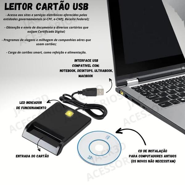 Imagem de Leitor Cartão Cnpj Cpf Certificado Digital A3 Empresarial Smart Card Usb Original