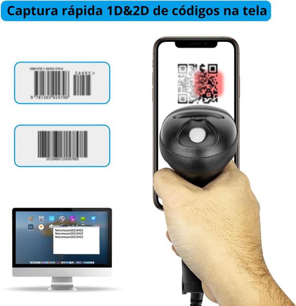 Imagem de Leitor Código De Barras Qr code 2d  Usb Bluetooth 3 Em 1 Sem Fio 1228BL