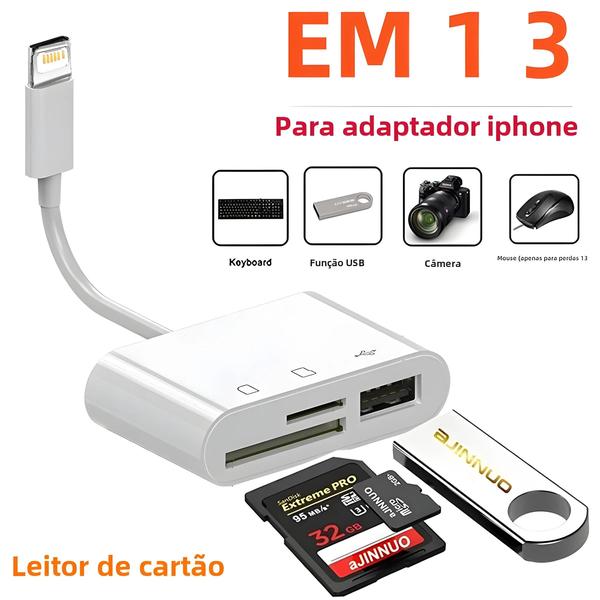 Imagem de Leitor de Cartão SD/TF 3 em 1 para iPhone 15/14/13/12/Pro Max e Smartphones Android