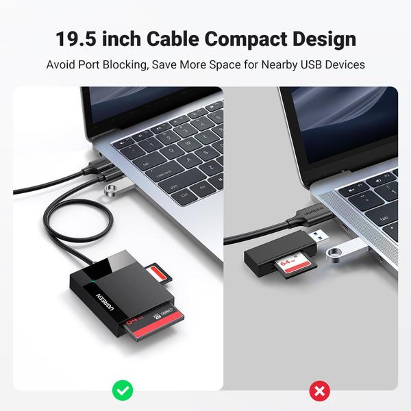 Imagem de Leitor de cartão SD UGREEN USB 3.0 Hub Adaptador 5Gbps preto