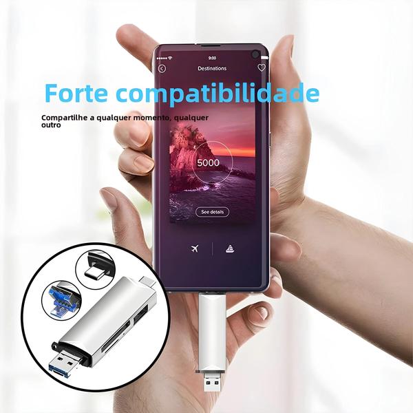 Imagem de Leitor de Cartão Tipo C 6 em 1 - Adaptador Micro SD, USB 3.0 e OTG