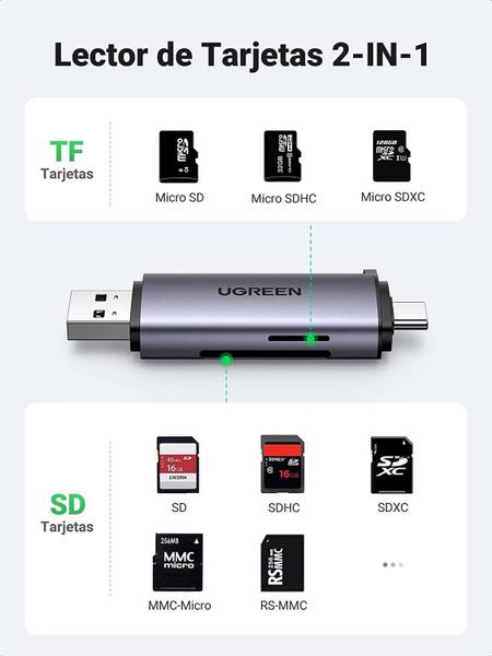 Imagem de Leitor De Cartão Ugreen 2 Em 1 Usb Tipo C 3.0 Micro Sd Tf