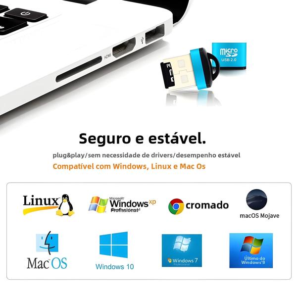 Imagem de Leitor de Cartão USB 2.0 Micro SD/TF de Alta Velocidade - Adaptador Mini