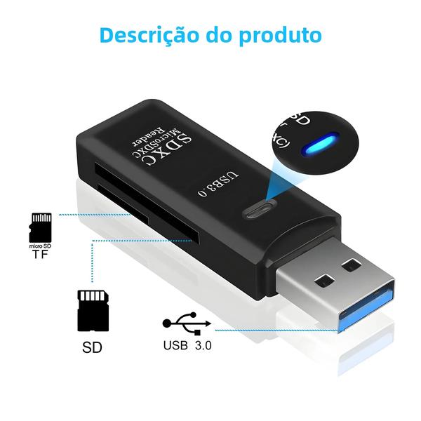 Imagem de Leitor de Cartão USB 3.0 2 em 1 - Mini Adaptador para Micro SD e TF