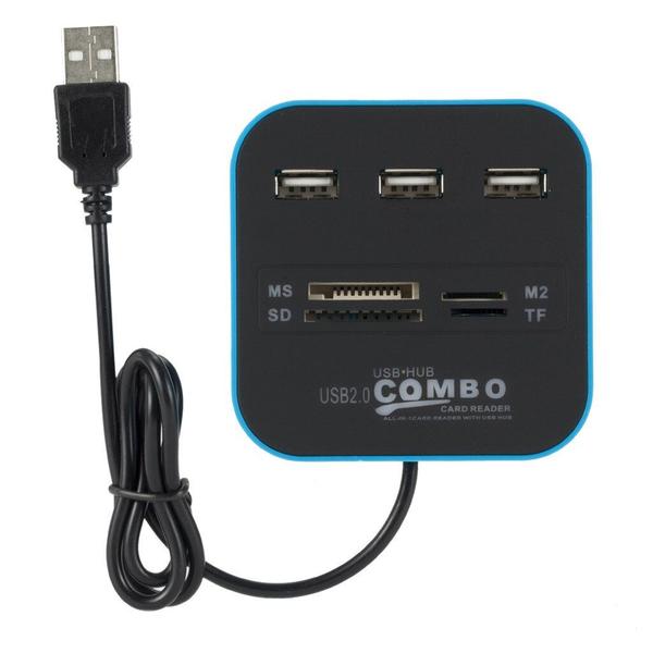 Imagem de Leitor de cartão USB HUB, divisor USB 2.0 de 3 portas para PC e laptop