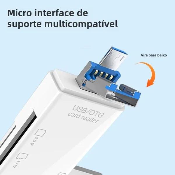 Imagem de Leitor de Cartões 6 em 1 Tipo C - USB 2.0, TF, Micro SD - Adaptador de Memória