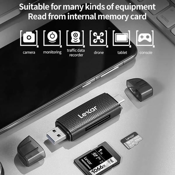 Imagem de Leitor de Cartões SD e Micro SD Lexar 2 em 1 Usb 3.2 e Type-C