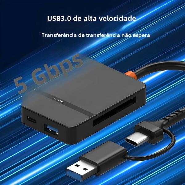 Imagem de Leitor de Cartões USB-C 8 em 1 - Suporte SD, TF, CF, MS, e mais