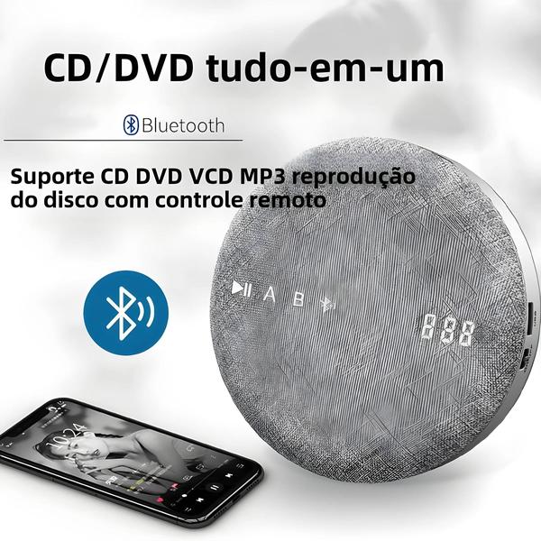 Imagem de Leitor de CD/DVD/VCD Sem Fio com Bluetooth - Áudio com Alto-Falante Embutido e Recarregável