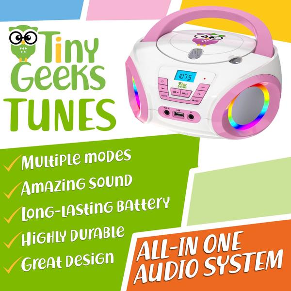 Imagem de Leitor de CD infantil Boombox TinyGeeks Tunes e rádio FM rosa