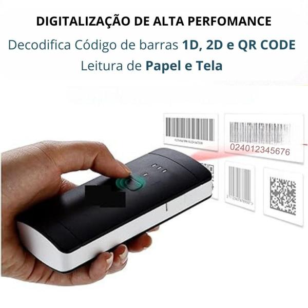 Imagem de Leitor de Codigo de Barras Bluetooth 1D 2D Qr Code Sem fio Celular PC Tela Papel