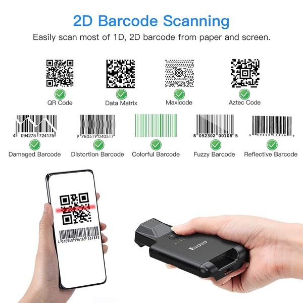 Imagem de Leitor de Código de Barras Bluetooth Eyoyo - Atualizado para Android e QR Code