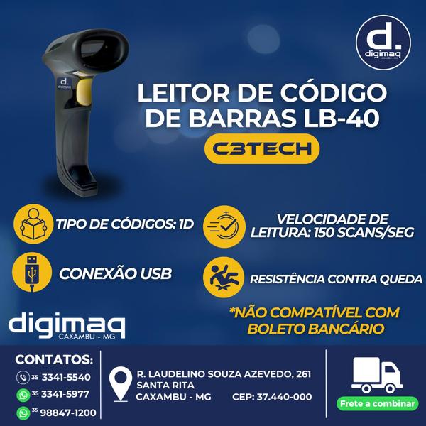 Imagem de Leitor de Codigo de Barras C3Tech, 1D, Sensor a Laser, USB - LB-40BK