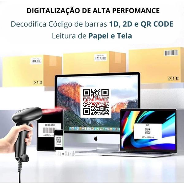 Imagem de Leitor de Código de Barras com Fio 1D, 2D, Qr Code Portátil USB Inclui Bluetooth Danfe PDF417 Aztec Maxicode EAN FGTS