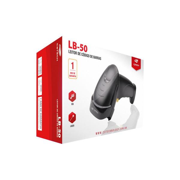 Leitor De Codigo De Barras Laser USB C3 Tech LB-50BK Preto Imagem de Leitor De Codigo De Barras Laser USB C3 Tech LB-50BK Preto