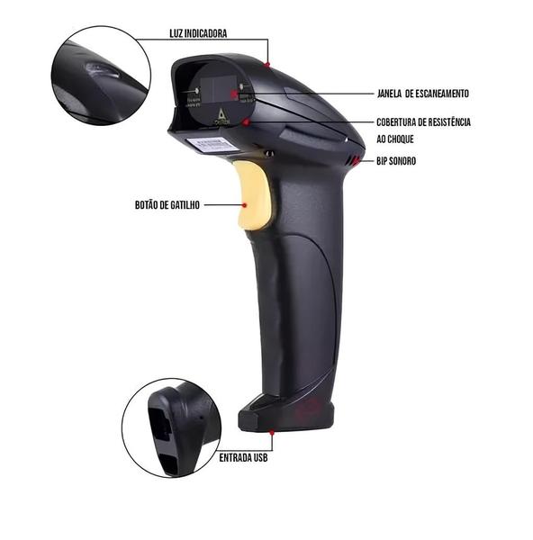 Imagem de Leitor de Código de Barras OEM C/ Fio RJ45 USB Preto - JC-8200