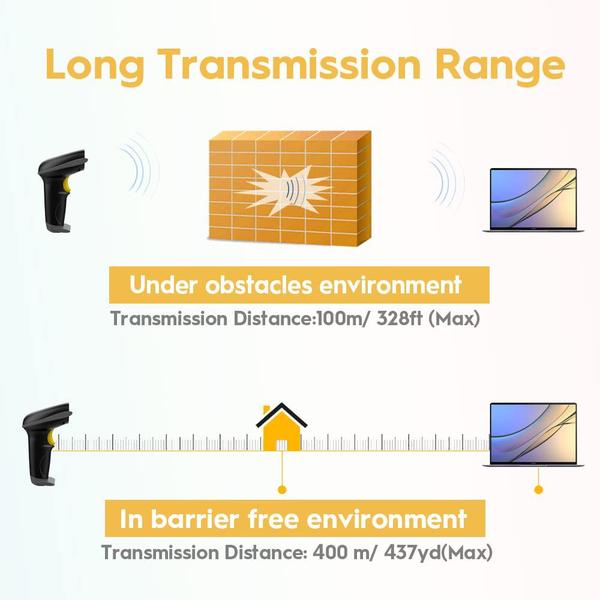 Imagem de Leitor de código de barras sem fio NADAMOO 328 pés de transmissão a laser 1D