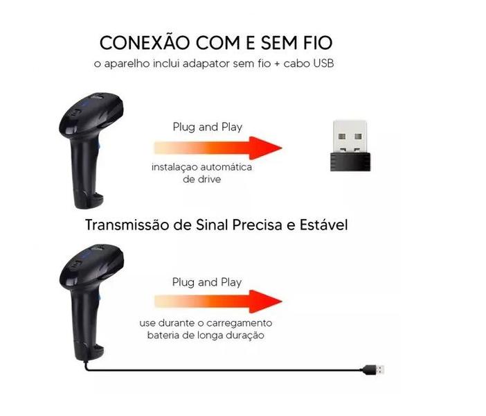 Imagem de Leitor De Código De Barras Sem Fio Usb Preto Ean Pdv Wireles